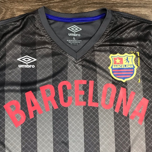 Umbro Men’s Barcelona International Soccer Club Long Sleeve Stripe Jersey Shirt - Picture 2 of 6